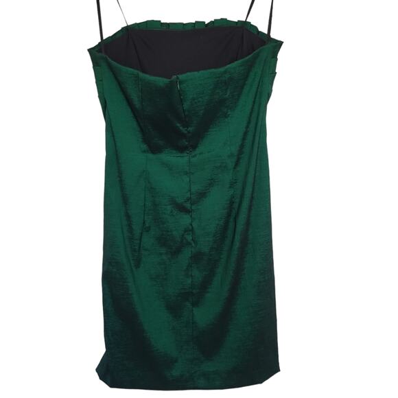 XSCAPE By Joanna Chen Dress Size 12 Emerald Green Strapless Ruffle Mini Holo - Picture 3 of 7